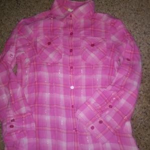 SO Girls Sz M. Pink Plaid Button-up Long Sleeve